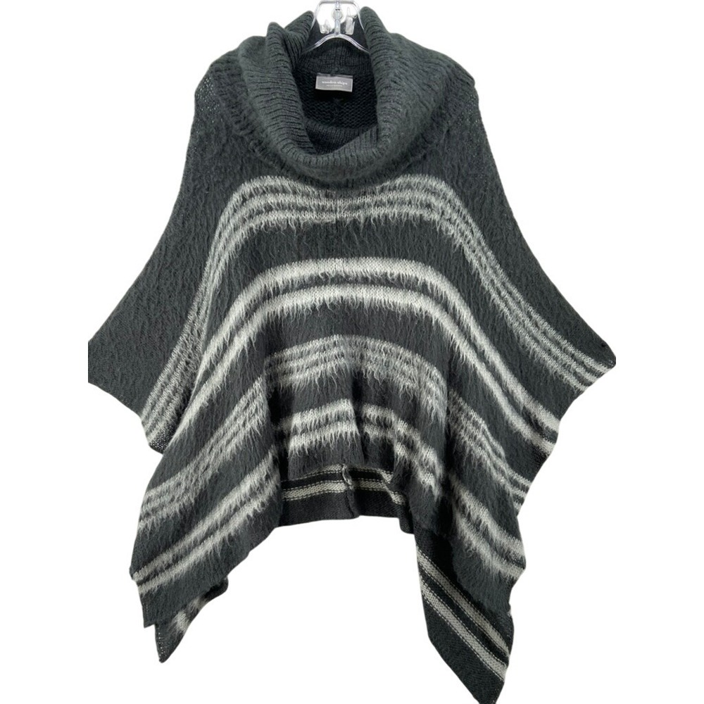 Wooden Ships Poncho Sweater Womens Sz S / M Gray‎ Striped Knit Cowl Neck